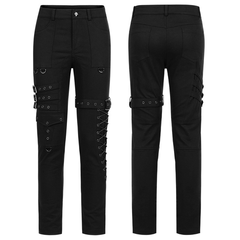 Black Gothic Buckle Pants - Punk Straight Long Pants.
