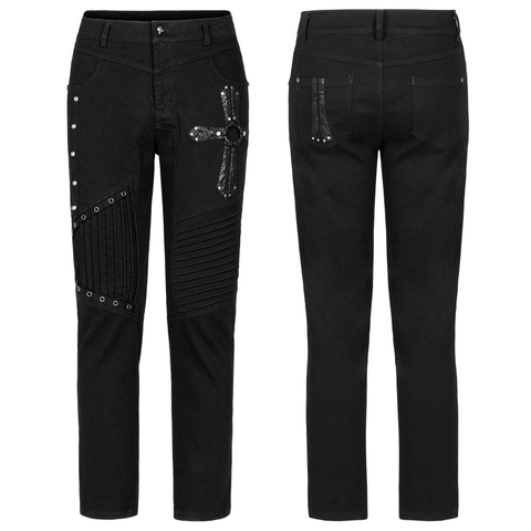 Alternative Punk Striped Straight-Leg Black Pants.