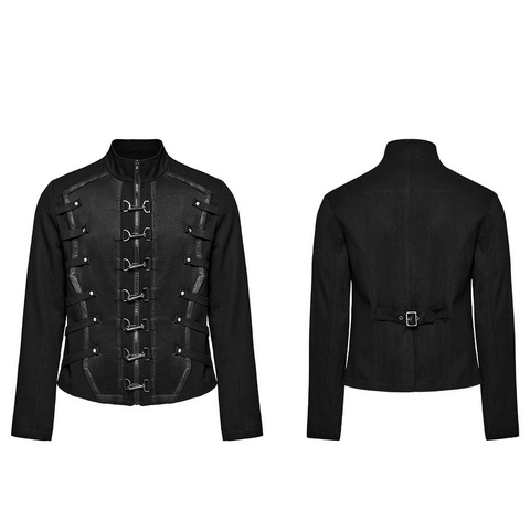 Punk Style Mesh and Buckles Black Jacket for Men.