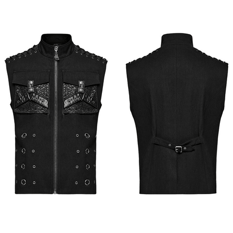 Black Stand Collar Gothic Vest with Silver Studs for Men.