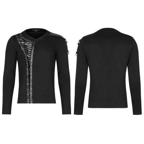 Men's Gothic V-Neck Sweatshirt with Edgy Lace-Up Detail.