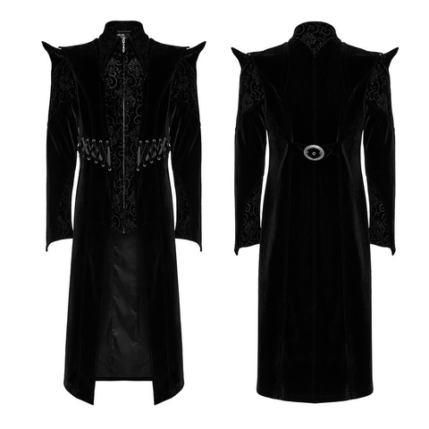 Goth mid-length coat with Velvet and Structured Collar.