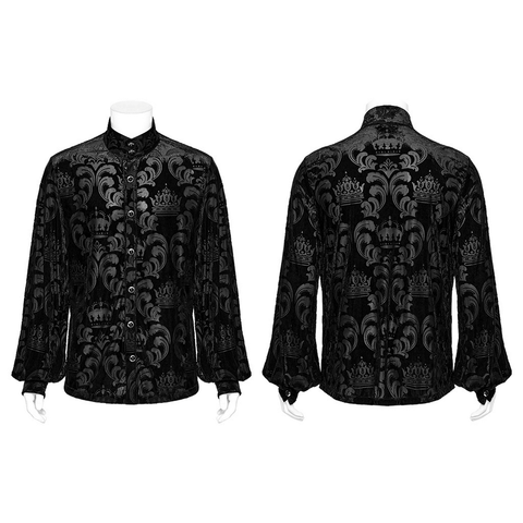 Gothic Men's Floral Draping Elastic Velvet Shirt.