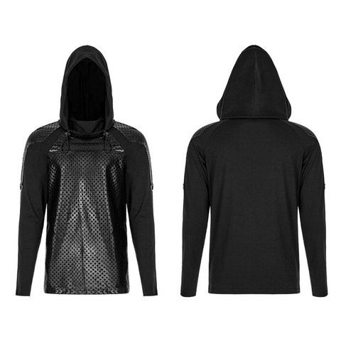 Stylish Dark Goth Long Sleeves Top with Textured Hood.