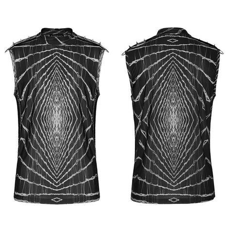 Cutting-Edge Cyber Printed Tank Top with Studs.