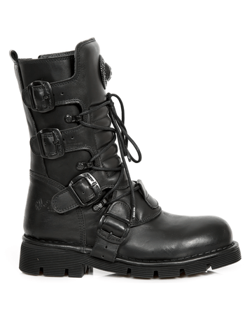 Unisex Black Leather Military-Style Boots.