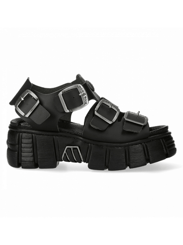 Durable Black Buckle-Up Platform Shoes.