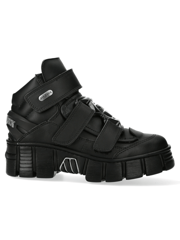 Black Urban Heavy Rock Ankle Boots with Velcro Straps.