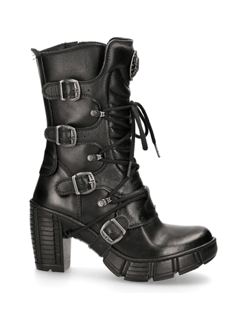 Urban Style Black Lace-Up Boots With Buckles.