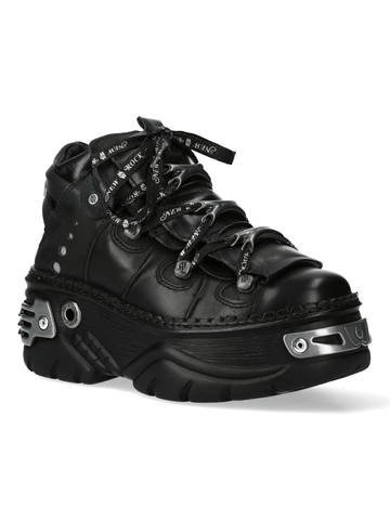 Punk Rock Black Cow Leather Footwear - Bold Design.