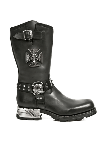 Rugged Black Leather Male Boots in Gothic Style.