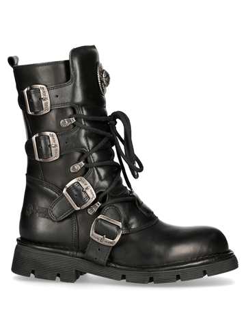 Punk Rock Black Genuine Leather Buckled Boots.