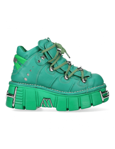 Green Punk Rock Lace-Up Ankle Boots.