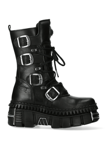 Black Leather Punk Rock Motorcycle Boots.