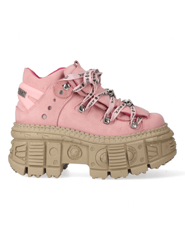 Unisex Pink Leather Lace-Up Boots.