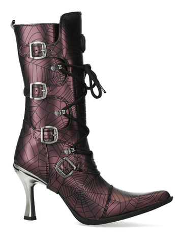 Gothic Zipper Buckle Strapped Booties Metal Accents.