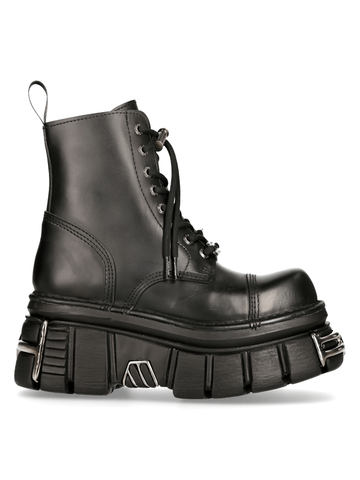 Gothic Black Military Boots with Metal Details on Sole.