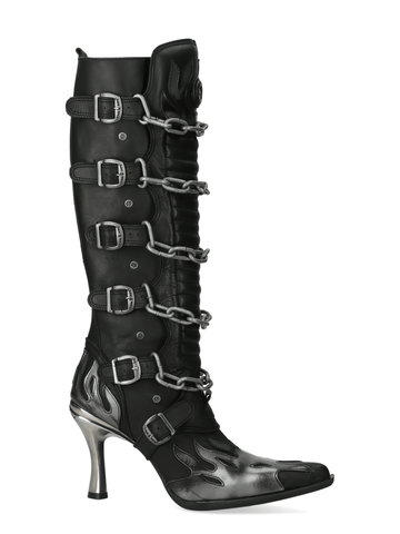 Women's Gothic Chain-Laced Heeled Boots.