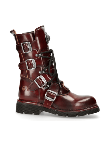 Unisex Wine Red Urban Gothic Style Leather Boots.