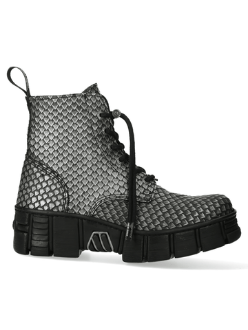 Black Scaled Urban Rock Boots With Lace-Up.