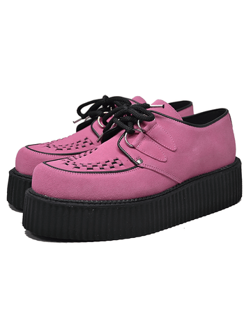 Trendy Pink Suede Lace-up Creepers Double Sole
