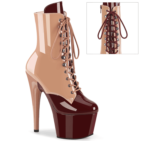 Blush and Burgundy Platform Ankle Boots with Zip Closure.