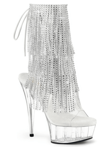 Glittering Silver Lace-Up Boots with Rhinestone Fringe.