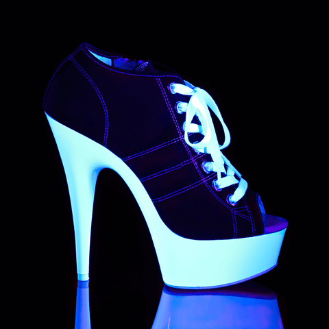 Lace-Up Stiletto Heels with Blacklight Reactive Sole.