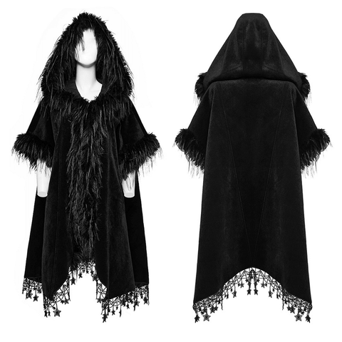 Chic Goth Bat Cloak with Tassel Lace And Pockets.