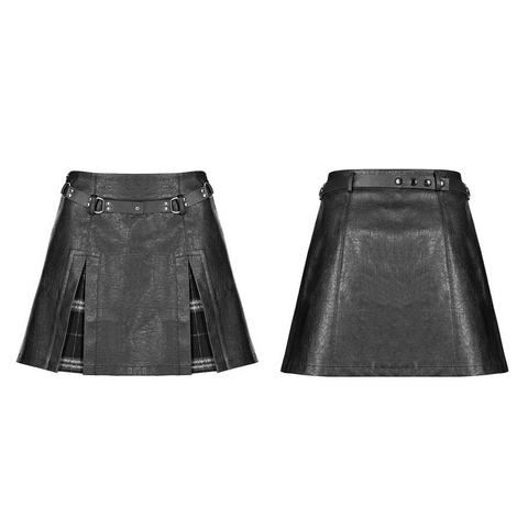 Black Faux Leather Splicing Skirt with Punk Rivet Details.