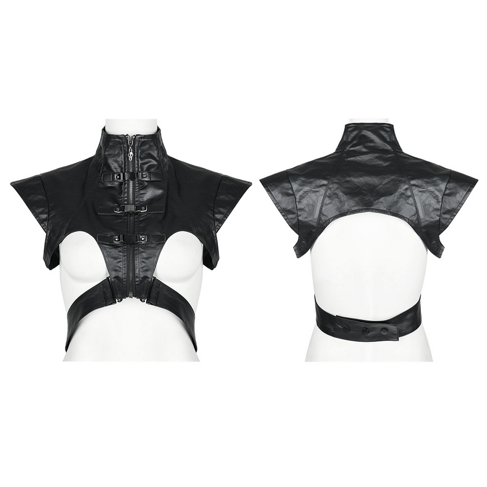 Black PU Leather Vest with Detachable Waistband.