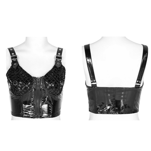 Sexy Punk Corset Top: Faux Leather and Zipper Details.