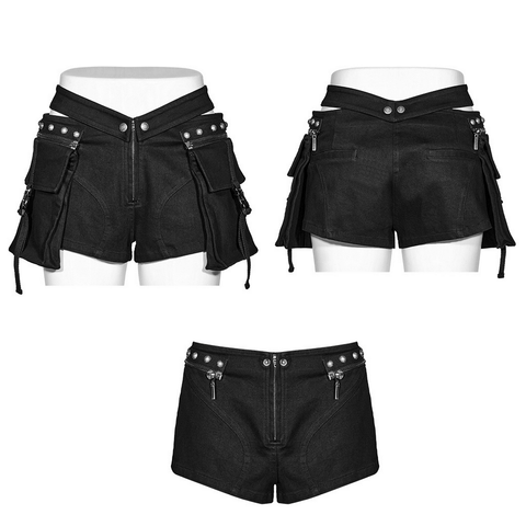 Punk Rock Fashion: Black Riveted Shorts with Cargo Pockets.