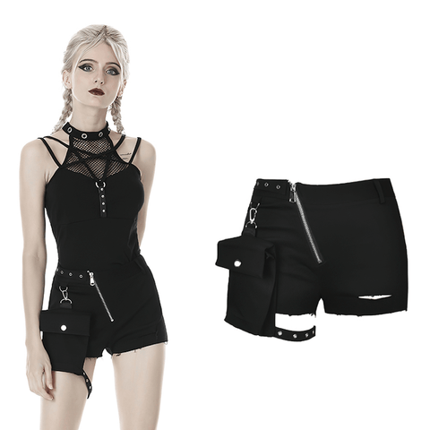Unleash Your Inner Darkling With Punk Goth Zipper Pocket Shorts.