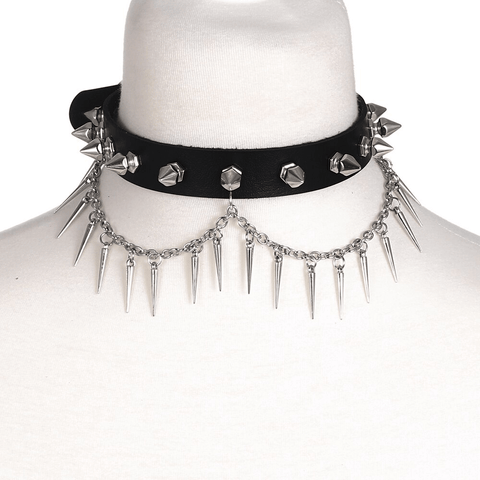 Big Spikes Choker Leather Collar Metal Punk Necklace For Women Men