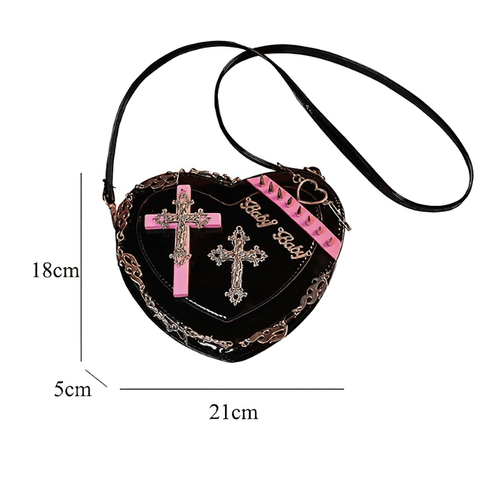 Women's Punk Power Meets Fashion - Heart-Shaped Rivets Shoulder Bag.