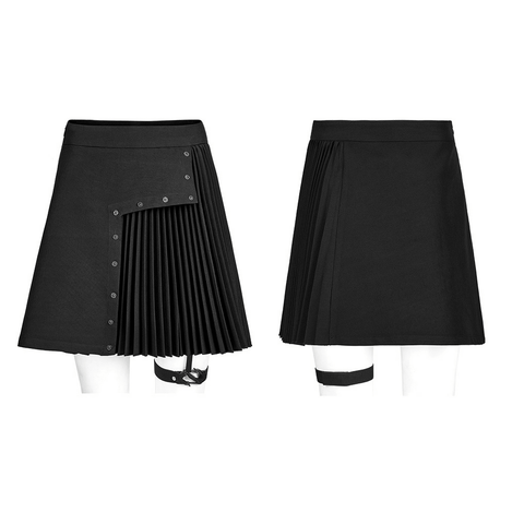 Dark Punk Pleated Asymmetric Skirt with Geometric Cut.