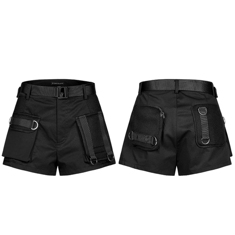 High-Waist A-Line Cargo Shorts with Mesh Detailing.