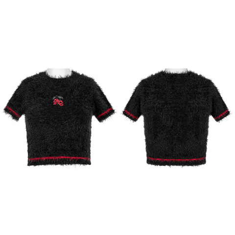 Dark Cherry Skull Embroidered Gothic Punk Crop Sweater with Separated Sleeves. 