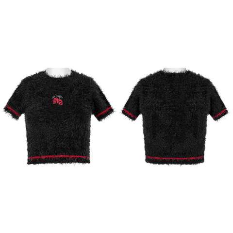 Dark Cherry Skull Embroidered Gothic Punk Crop Sweater.