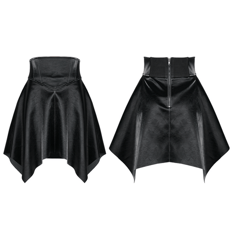 Black Mini Skirt with Square Hem and High Waist Seal - Edgy Gothic Style.