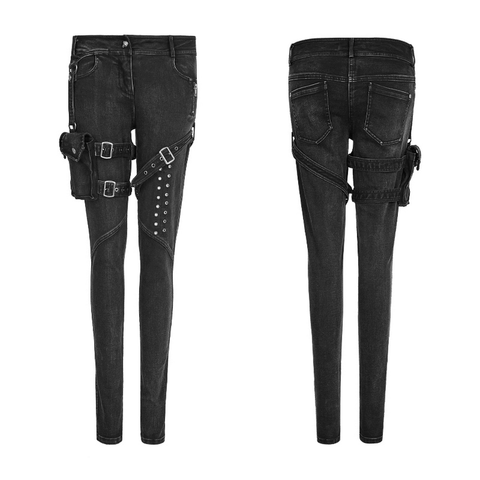 Unleash Your Inner Rebel: Devilnight Black Punk Jeans with Edgy Pockets.