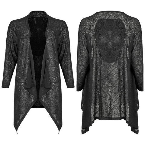 Goth Daily Light Jacket: Punk Skull Lace Knit Cardigan.