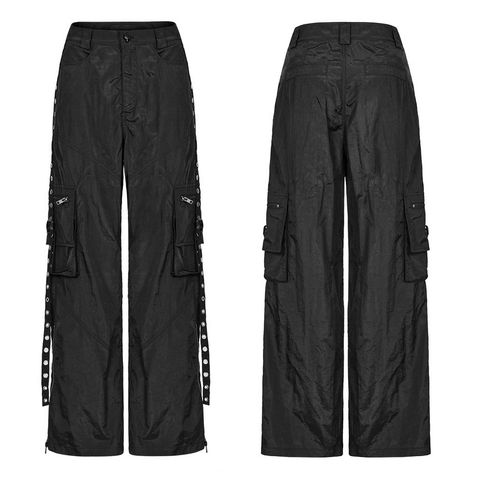 Black Urban-Inspired Tactical Wide-Leg Cargo Pants.