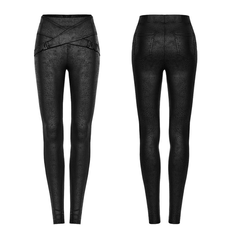 Cross Loops Gothic Leggings with Buckle Detail.