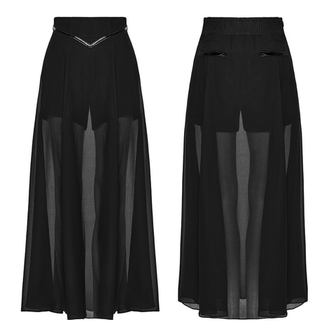 Flowy Black Chiffon Pant-Skirt with Edgy Patent Leather Details.