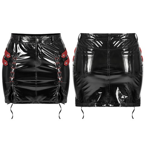 Punk Sexy PU Skirt with Red Accents And Lace-Up.