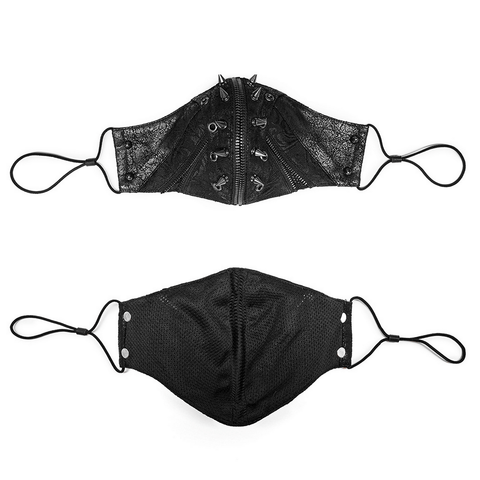 Woven Leather Punk Mask - Studded Zipper Face Covering.