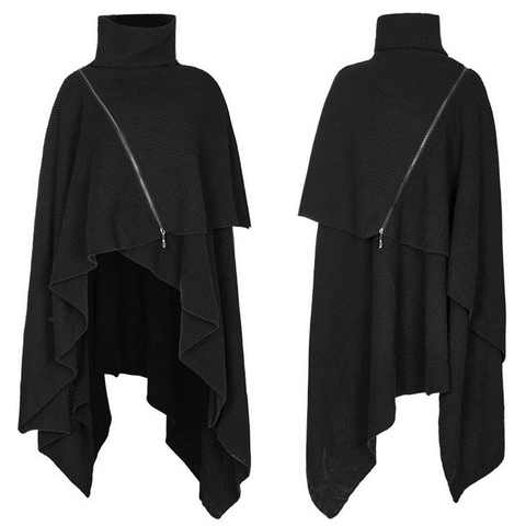 Black Moth Pullover: Punk Style Waffe Knit Cape.