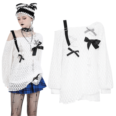 Edgy Knitted Sweater with Punk Rock Safety Pins.
